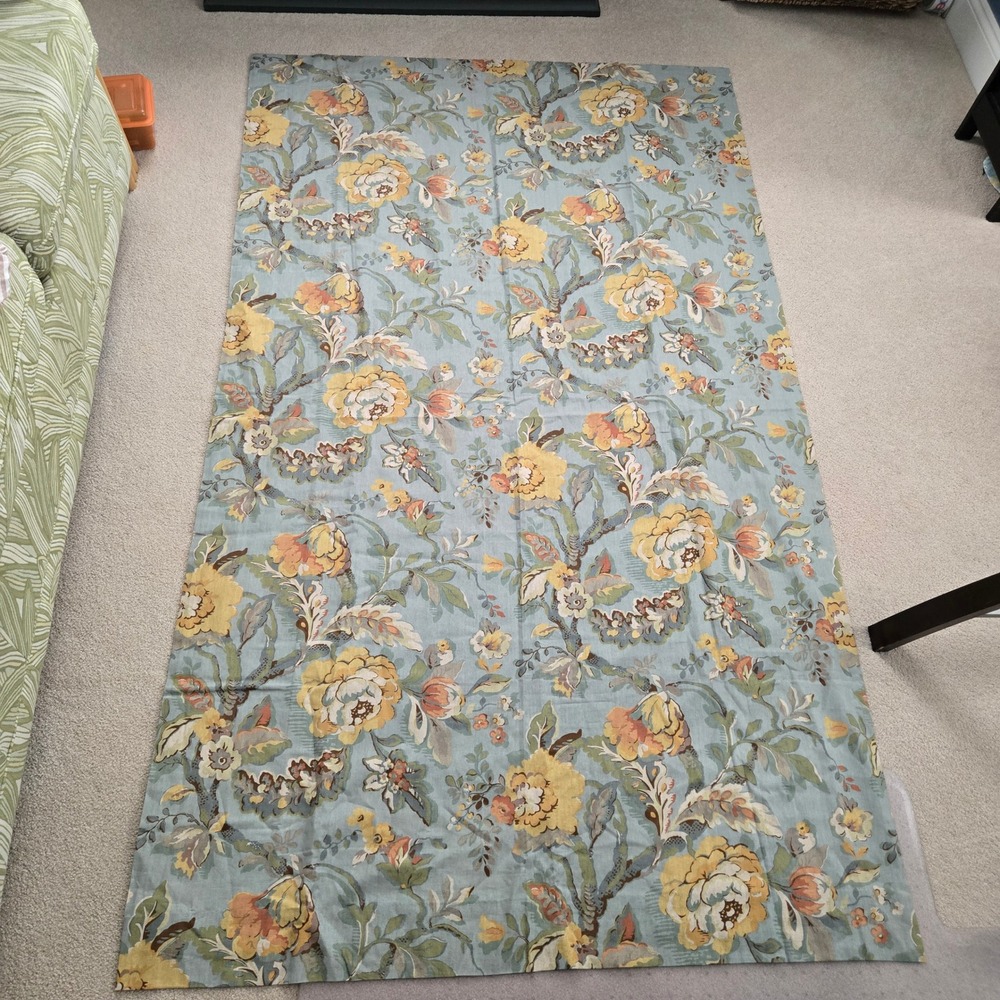 Pottery Barn Vanessa Floral Linen Blend Lined Curtain Panel Blue Yellow 50x84